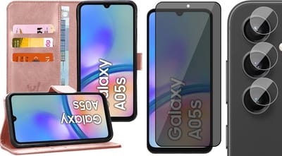 Hoesje geschikt voor Samsung Galaxy A05s - Privacy Screenprotector Volledig Dekkend Glas & Camera - Portemonnee Book Case Rosegoud