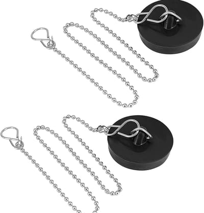 2x Universele Zwarte Zitting voor Afvoerputje - Rubber Stop met Ketting voor Spoelbak en Badkuip