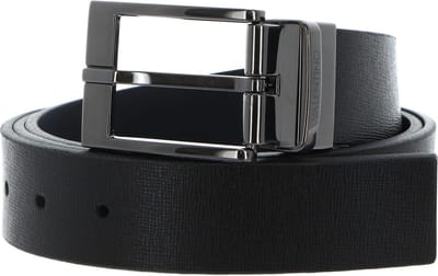 VALENTINO Leren Riem Icaro Classic Men's Belt W115 Nero / Blu Zwart