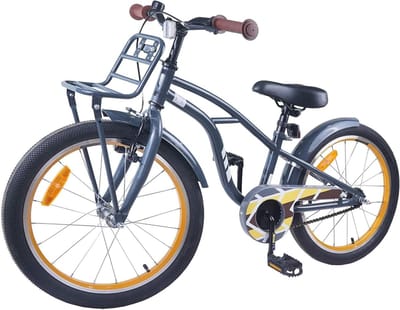 Kinderfiets - Jongensfiets Meisjesfiets - Fietsplezier Ontdekken - Stabiel Stalen Frame - 22 inch - Donkergrijs