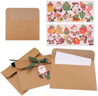 Dailygoods - 24 Vintage Kraftpapier Enveloppen met Kerstelementen