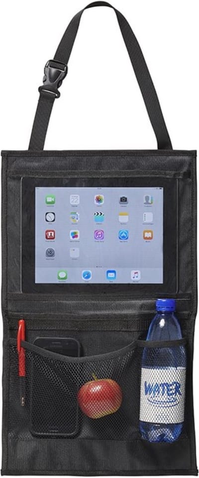 ProPlus Autostoel organizer - tablethouder - 3 opbergvakken - 50 x 30 cm - zwart