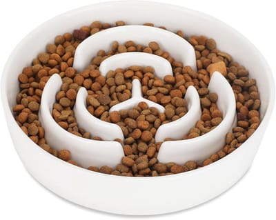 Famanu – Antischrokbak voor honden - keramiek - slow feeder - hondenbak - diameter 20,5 cm - hondenvoerbak voor middelgrote en grote honden - antislip - vaatwasmachinebestendig - voedselveilig materiaal (wit)