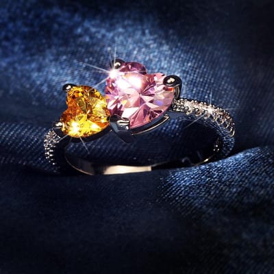 Bague Nouveauté pour Femme Magnifique et Charmante Cœur Pêche Rose Diamant Simulé Griffes Incrusté de Zircon Séparation de Couleur Or Rose Diamant Goutte d'Eau No. 10 gray