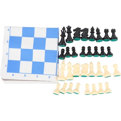 Schaakset Plastic Schakstukken PU Blauw Wit Schaakbord Zwart Trekkoord Zakje Schaken Spelset voor gray