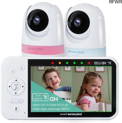 RFWR® 5 inch HD-video-babyfoon met 2 camera's, nachtlampje en audiofunctie met witte ruis