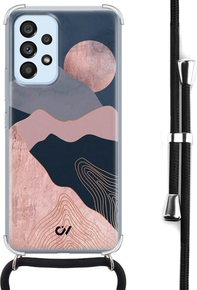 Telefoonhoesje met koord geschikt voor Samsung A53 - Landscape Rosegold - Inclusief koord - Transparant, Roze - - Crossbody beschermhoes - Met Telefoonketting