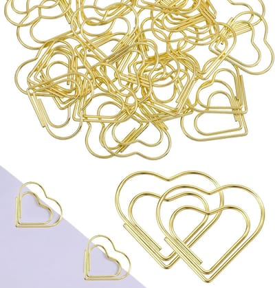 50 stuks Thinp Paperclips Hart Goud, Gouden Paperclips met Hartvormig Motief Hart Paperclip Set Met Transparante Kunststofbox, Metaal Papierklemmen Aktenklem voor Notities, Kaarten, Bruiloften, DIY