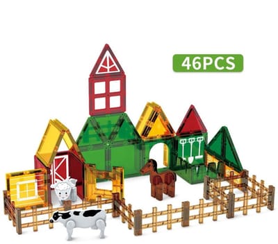 BoefieBoef Montessori Magnetisch Bouw Speelgoed - 46-delige Boerderij & Dieren Set - Creatief Constructiespeelgoed voor Kinderen - Educatief STEM Cadeau 3+ Jaar Compatibel met Magna-Tiles & Magformers - jongen & meisje VerjaardagsCadeau