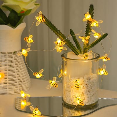 2 m 20 LED Fairy Lights op Batterij Micro Koperdraad Bijen Decoratie Binnen Warm Wit Kinderkamer Trouwerij Tuin Decoratie