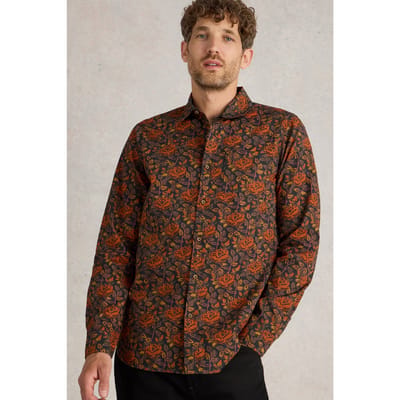 White Stuff Block Floral Printed Shirt Brown Multi Maat: M | Casual Overhemden Outlet | Heren | Bruin