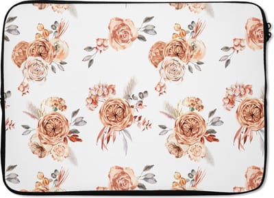 Laptophoes 14 inch - Rozen - Bohemian - Bruin - Laptop sleeve - Binnenmaat 33x23 cm - Zwarte achterkant