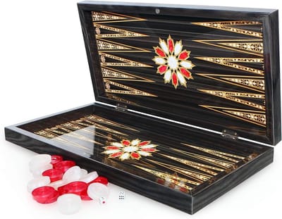 Backgammon Spel - Tafelspel - Strategisch Spelen - XXL Intarsia Look - 50 x 50 cm - Rood Goud