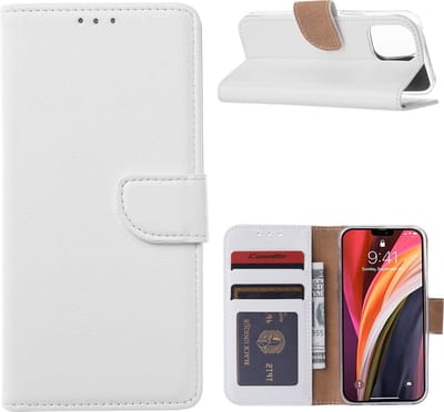Hoesje Geschikt voor iPhone 12 Mini Hoesje met Pasjeshouder case Wit