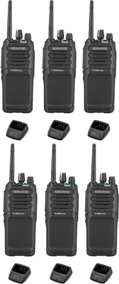 Set van 6 Kenwood TK-3701D IP55 Portofoon met tafellader