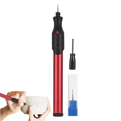 Elektrische Graveerstift - Graveerpen Snijgereedschap - Objecten Personaliseren - Draadloos Op Batterijen - 21000 RPM - Rood