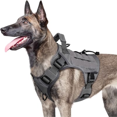 Verstelbaar Anti-Trek Tactisch Hondentuig Met Handvat Reflecterend Militair Vest Voor Grote Honden Labrador (GRAY,S) grijze kleur