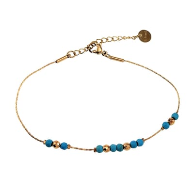 Armband Dames - Natuurlijke Turquoise Kralen - RVS 14K Geel Goud Plated - Verstelbaar