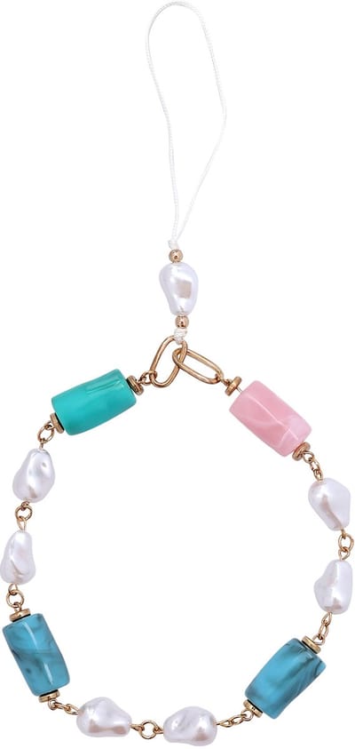 Casemania Universele Telefoonketting - Pastel Kleuren - Wristlet Charm Strap - Acryl Polsband met Parels en Marmer Kralen - Stevige Mobiele Armband