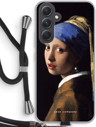 Case Company® - Hoesje met koord geschikt voor Samsung Galaxy A54 hoesje met Koord - The Pearl Earring - Telefoonhoesje met Zwart Koord - Bescherming aan alle Kanten en Over de Schermrand