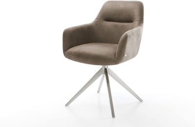 Eetkamerstoel Pejo-Flex kruisframe breed roestvrij staal microvelours taupe vintage 360° draaibaar rocker-functie pocketveer kern