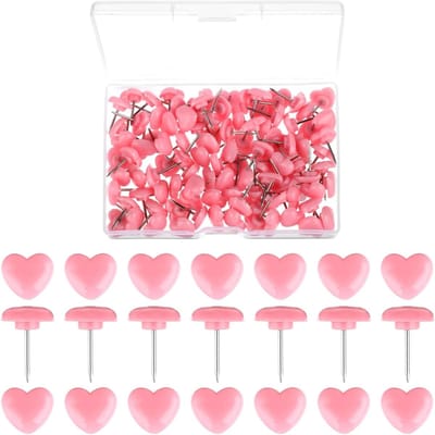 Allecto Plus - 100 stuks roze push-pinnen liefde hart decoratief kurkbord plastic pin post foto ansichtkaarten