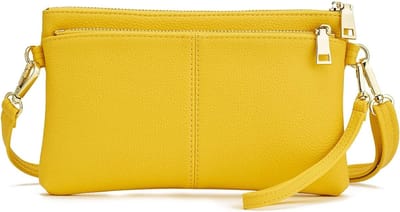 Leren crossbody tas voor dames met meerdere vakken, kleine schoudertas en portemonnee in geel