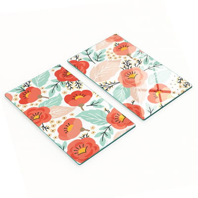 Glazen snijplanken voor in de keuken met een grafisch bloemenpatroon, 2x30x52 cm
