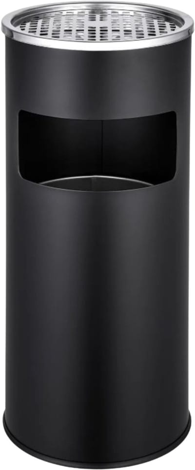 Rookpaal - Zwart - 60 cm hoog - Diameter 25 cm - Staande Asbak met RVS Afvalbak - Asbak Voor Buiten - Buitenasbak Groot - Asbakken - Vloerasbak