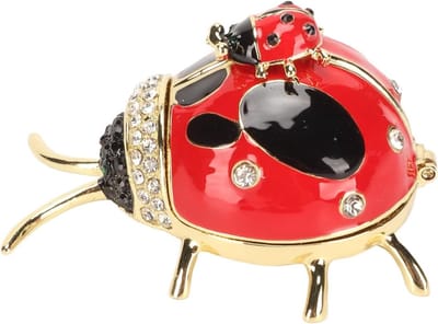 Handgeschilderde opbergdoos voor sieraden in de vorm van een lieveheersbeestje, met kristallen en emaille afwerking, perfect voor ringen en oorbellen