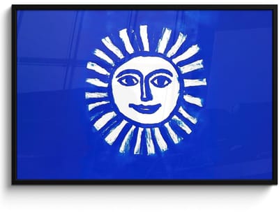 Poster in lijst - Fotolijst 120x80 cm - Posters - Zon - Gezicht - Penseelstructuur - Blauw - Posterlijst zwart - Decoratie - Wanddecoratie woonkamer - Muurdecoratie slaapkamer