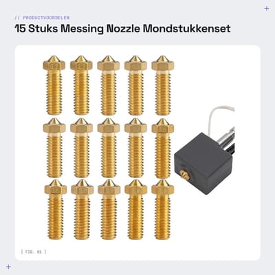 Dailygoods- Nozzle Mondstukkenset 15 Stuks - 0,1 mm/0,2 mm/0,4 mm/0,6 mm/0,8 mm Messing - 3D-printeronderdelen - Uitstekende Warmtegeleiding - Gladde Binnenwand - 3D-printer Nozzle
