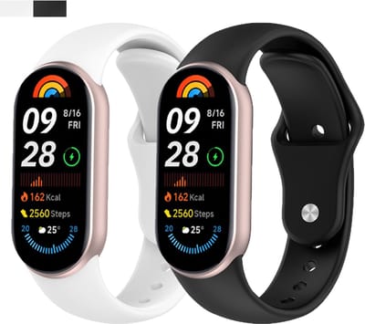 Stravo 2-Pack Siliconen bandjes Geschikt voor Xiaomi Smart Band 10 (Xiaomi Mi Band 10) / Xiaomi Smart Band 9 (Xiaomi Mi Band 9) / Xiaomi Smart Band 8 (Xiaomi Mi Band 8) - 2-pack Klassiek Sportief Siliconen Horlogebandje - Zwart + Wit