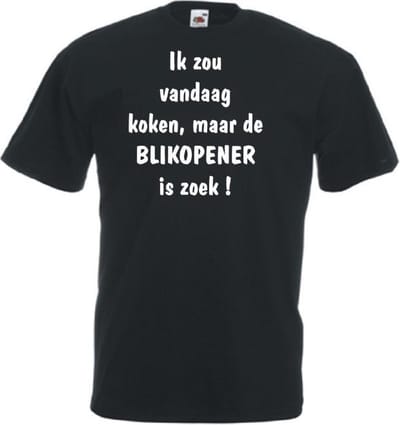 Mijncadeautje Unisex T-shirt zwart (maat XXL) Ik zou koken maar de blikopener is zoek