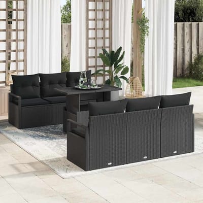 vidaXL - Tuinbank - Set - 7 - st - 6-Aantal - zitplaatsen - Zwart - poly - rattan