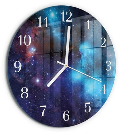 Tulup Wandklok - Sterrenhemel Moderne Wandklok Glas - 30fi cm - Blauw Wandklok Glas Decoratie - Witte Handen - Ronde Wandklok - Glazen Klok Met Print - Wandklok Glas Met Motief