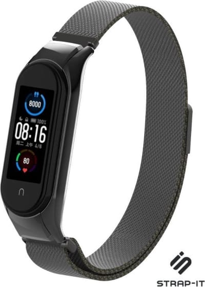 Milanees Smartwatch bandje - Geschikt voor Xiaomi Mi band 5 / 6 Milanese band - zwart - Strap-it Horlogeband / Polsband / Armband