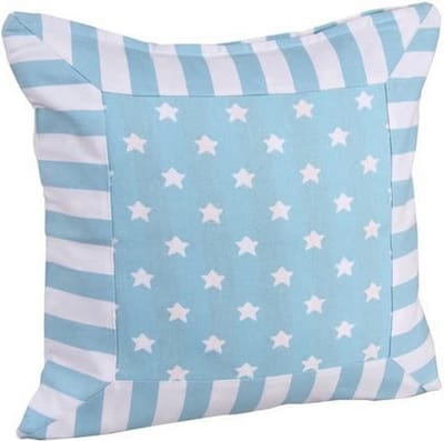 Homescapes Blauwe Ster Kussenhoes met Gestreepte Rand 45 x 45 cm
