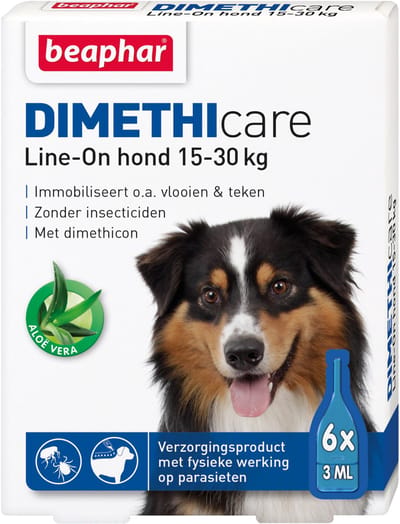 Beaphar Dimethicare Line-on Vlooien- en Tekenmiddel Hond - 15 Tot 30 kg - 6 Pipetten