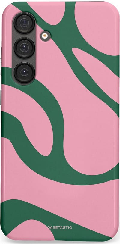 Casetastic hoesje geschikt voor Samsung Galaxy S25 Plus - Dubbellaagse bescherming - Groen Roze Dansende Vormen - Fashion Case - Lichtroze Donkergroen