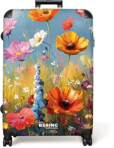 NoBoringSuitcases.com® - Koffer groot - Reiskoffer lichtgewicht - Geschilderde bloemen - Rolkoffer met 4 wielen - Grote trolley XL - 98 liter bagage