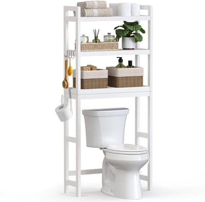 SONGMICS - WC Rek - Voor boven toilet of wasmachine - 3 Lagen - Verstelbare Planken - Ruimtebesparend