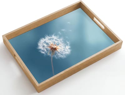 Dienblad hout 50x35 cm - Schootdienblad - Paardenbloem - Wind - Blauw - Borrelplank rechthoek - Plateau dienbladen
