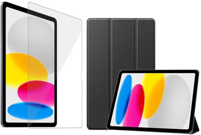 TechNow Hoesje + Screenprotector geschikt voor Apple iPad 2025 (A16) & 2022 10.9 10e Gen Hoesje – Glas - Extreme Shock Case – Smart Case - Zwart