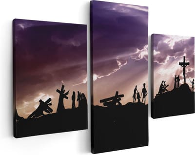 Artaza Canvas Schilderij Drieluik Kruistocht naar het Kruis van Jezus Christus - 90x60 - Foto Op Canvas - Canvas Print