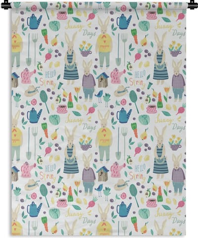 Wandkleed - Wanddoek - Patronen - Konijn - Lente - Tuin - 150x200 cm - Wandtapijt