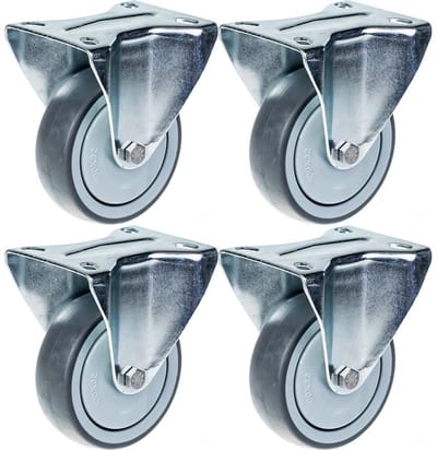 80 mm (3 inch) zwenkwiel met grijze rubberen band, vast, zeer stevig, draagvermogen 320 kg, set van 4