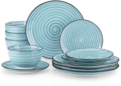 Luxe Serviesset – 12 delig – 4 persoons – Steengoed - Bordenset – Dinner platen – Dessertborden - Kommen - Blauw