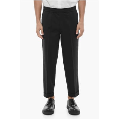 Pantaloni REM Slim Fit a Vita Bassa con Elastico in Vita in zwart