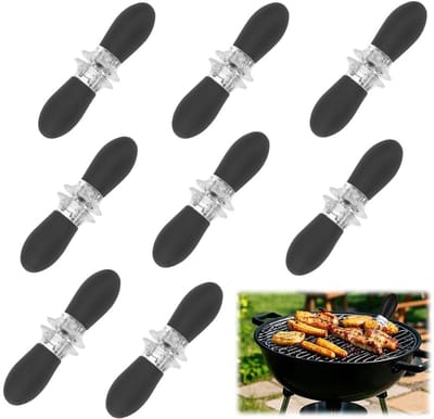 Dailygoods- Maïsvorken 8 stuks - Roestvrij Staal - Herbruikbaar - Antislip Handgreep - Voor Barbecue/Camping - Eenvoudig Op te Bergen - Maïshouders